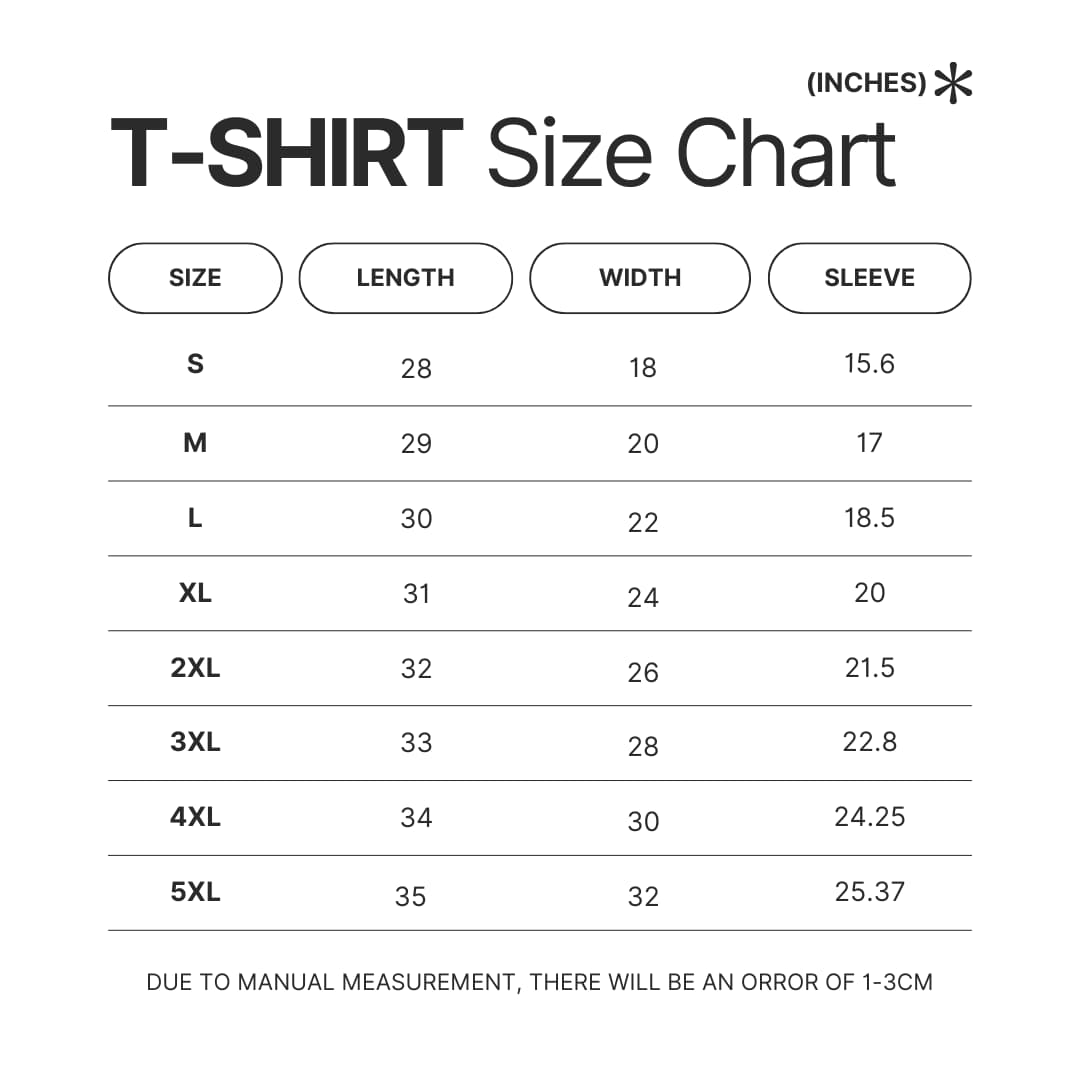 T shirt Size Chart - Naruto EU Store