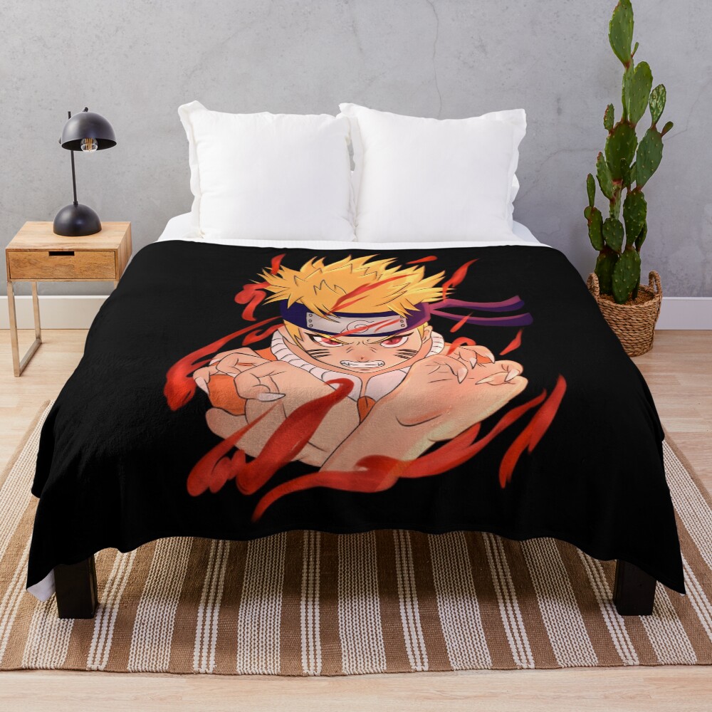Scribble Kyuubi Cloak Naruto Uzumaki Throw Blanket